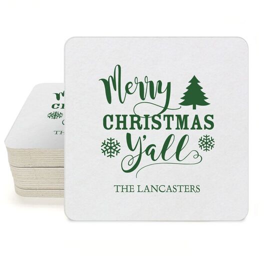 Merry Christmas Y'all Square Coasters