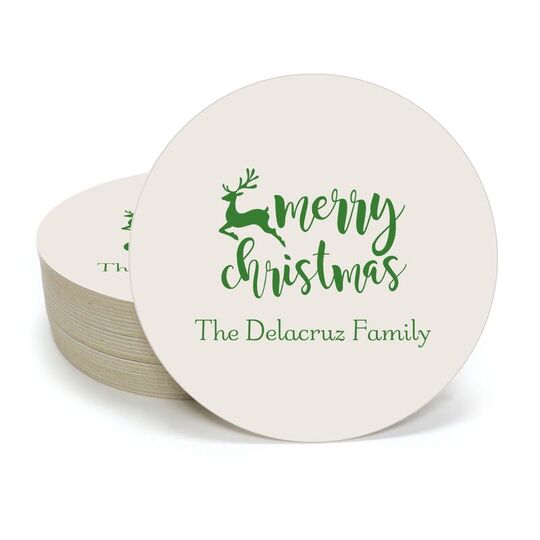 Merry Christmas Reindeer Round Coasters