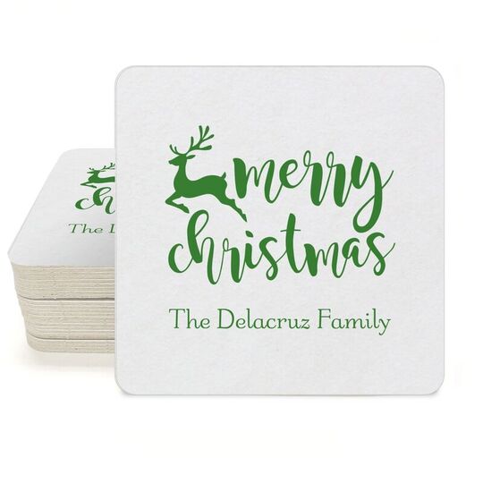 Merry Christmas Reindeer Square Coasters