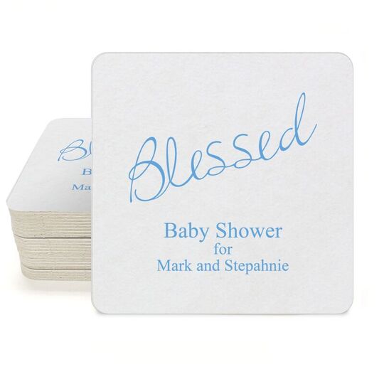 Expressive Script Blessed Square Coasters