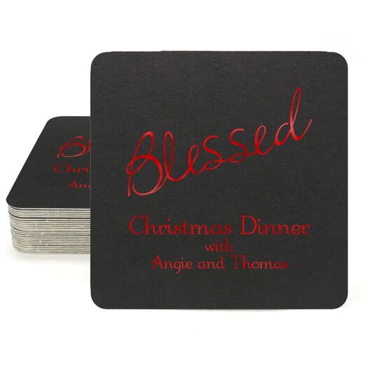 Expressive Script Blessed Square Coasters