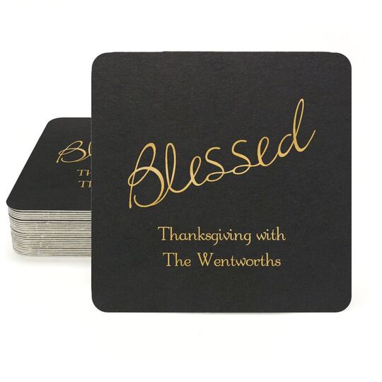 Expressive Script Blessed Square Coasters