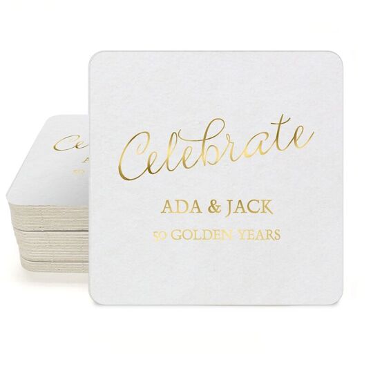 Expressive Script Celebrate Square Coasters