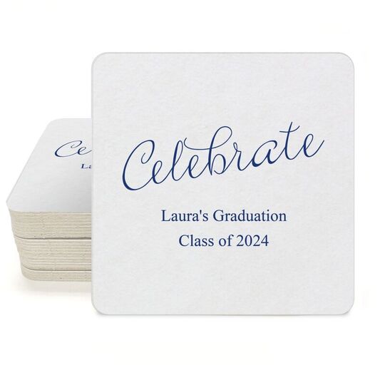 Expressive Script Celebrate Square Coasters