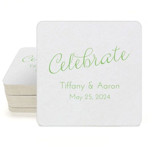 Expressive Script Celebrate Square Coasters