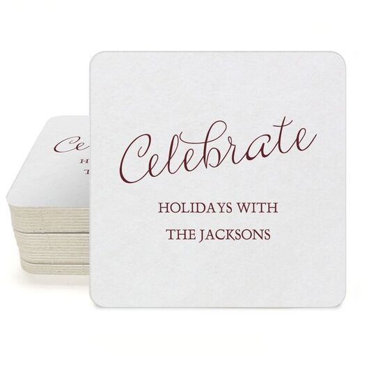 Expressive Script Celebrate Square Coasters