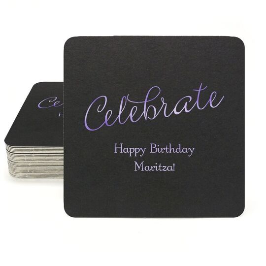 Expressive Script Celebrate Square Coasters