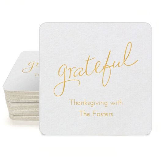 Expressive Script Grateful Square Coasters