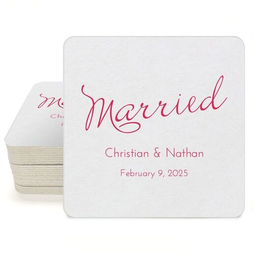 Expressive Script Married Square Coasters