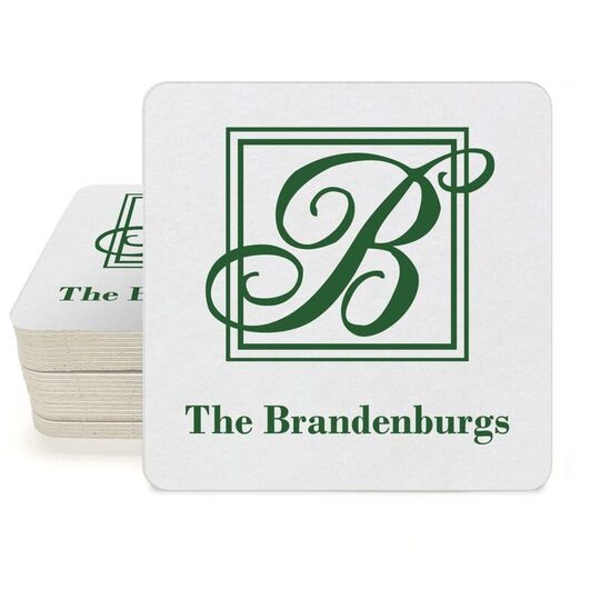 Framed Initial Plus Text Square Coasters