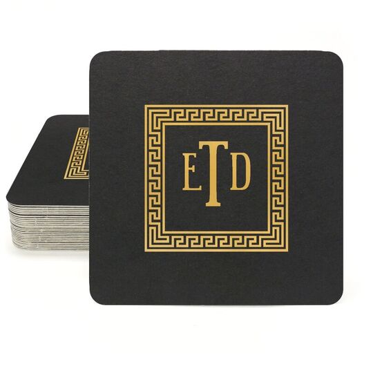 Greek Key Border with Monogram Square Coasters