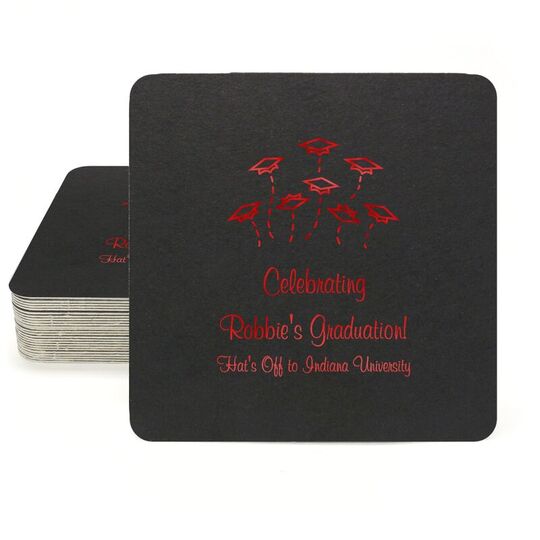 Hat Toss Graduation Square Coasters