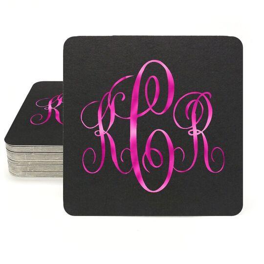 Interlocking Script Monogram with Small Initials Square Coasters