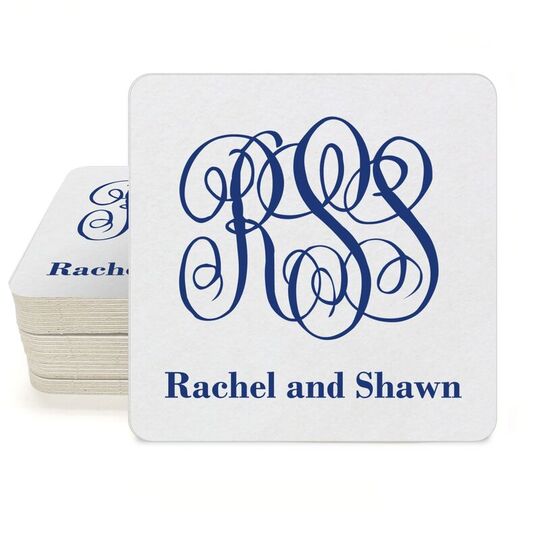 Large Script Monogram with Text Square Coasters