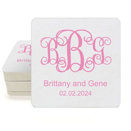 Vine Monogram with Text Square Coasters