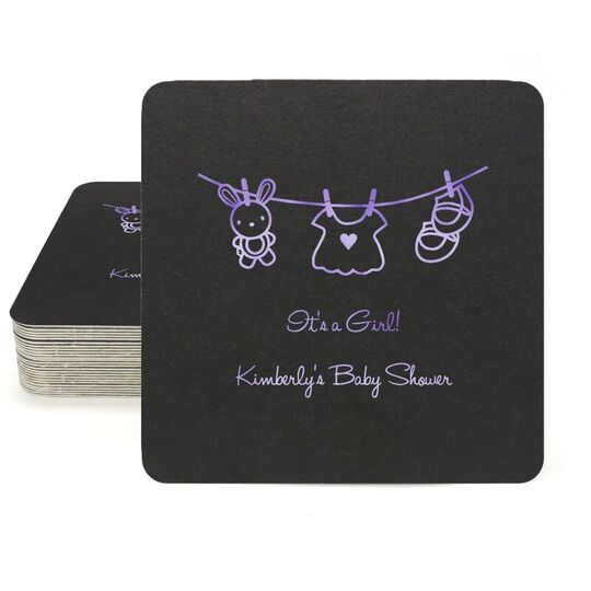 Toy Rabbit Clothesline Square Coasters