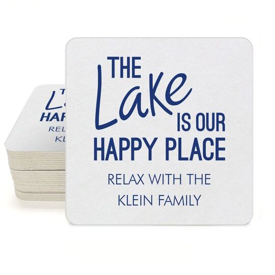 The Lake is Our Happy Place Square Coasters