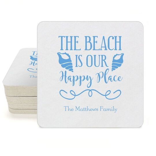 The Beach Is Our Happy Place Square Coasters