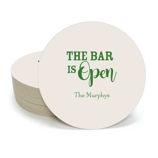 The Bar is Open Round Coasters