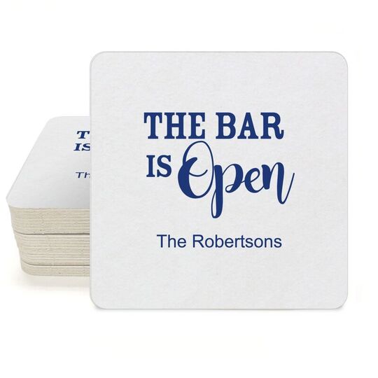 The Bar is Open Square Coasters