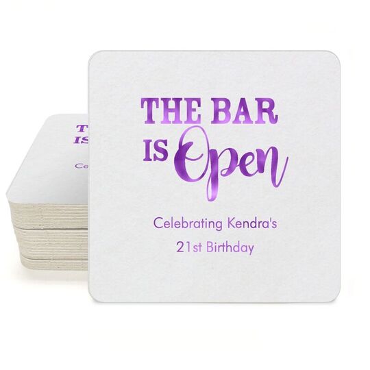 The Bar is Open Square Coasters