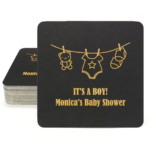 Teddy Bear Clothesline Square Coasters