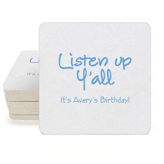 Studio Listen Up Y'All Square Coasters