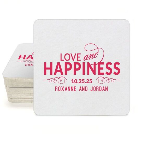 Love and Happiness Scroll Square Coasters