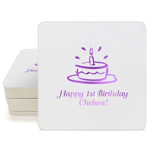 Modern Birthday Cake Square Coasters