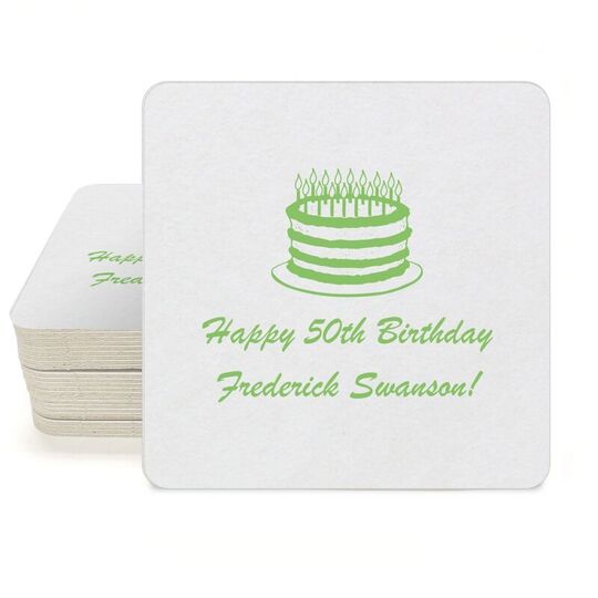 Sophisticated Birthday Cake Square Coasters