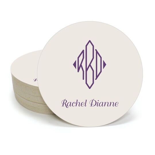 Shaped Diamond Monogram with Text Round Coasters