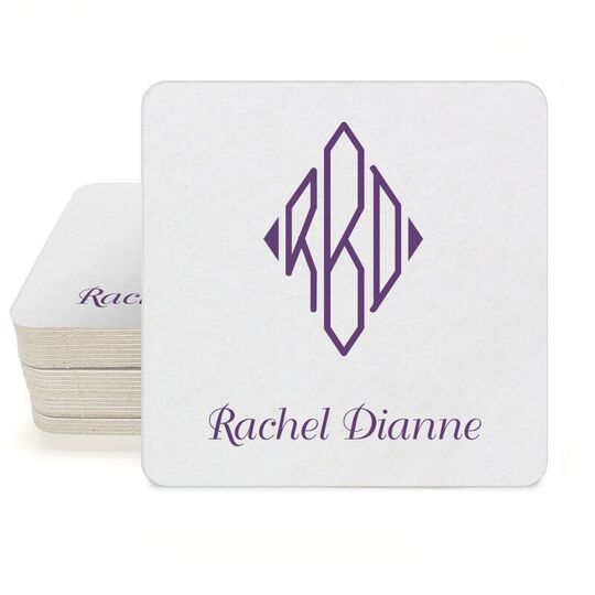 Shaped Diamond Monogram with Text Square Coasters