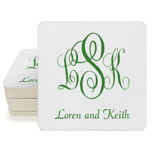 Script Monogram with Small Initials plus Text Square Coasters