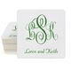 Script Monogram with Small Initials plus Text Square Coasters Image 1 of 2