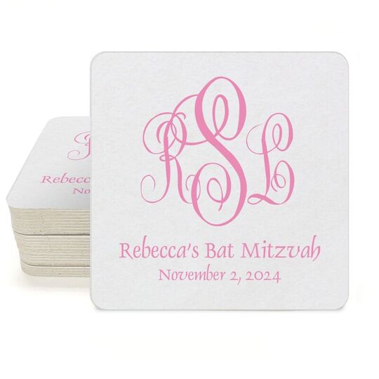 Script Monogram with Small Initials plus Text Square Coasters