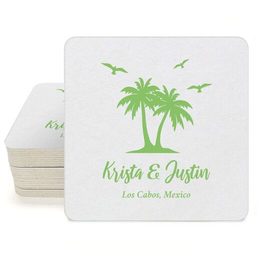 Palm Tree Island Square Coasters