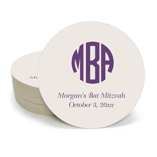 Rounded Monogram with Text Round Coasters