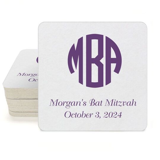 Rounded Monogram with Text Square Coasters