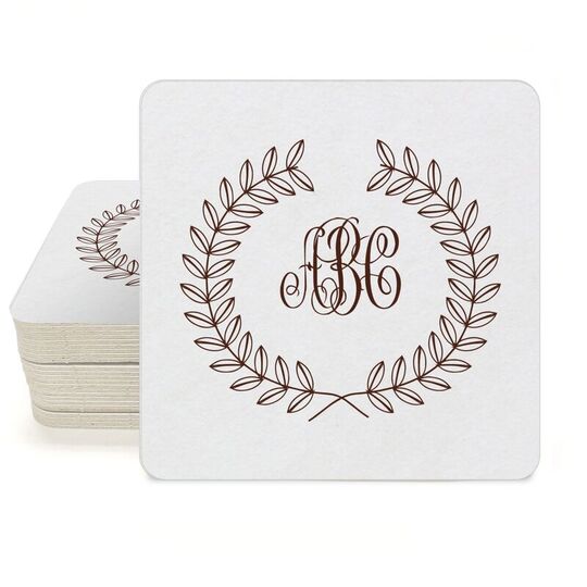 Renaissance Wreath with Monogram Square Coasters