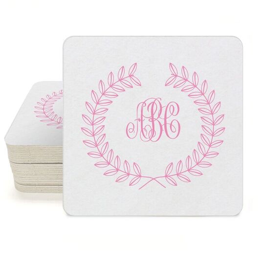 Renaissance Wreath with Monogram Square Coasters