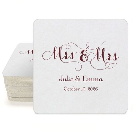 Scroll Mrs & Mrs Square Coasters