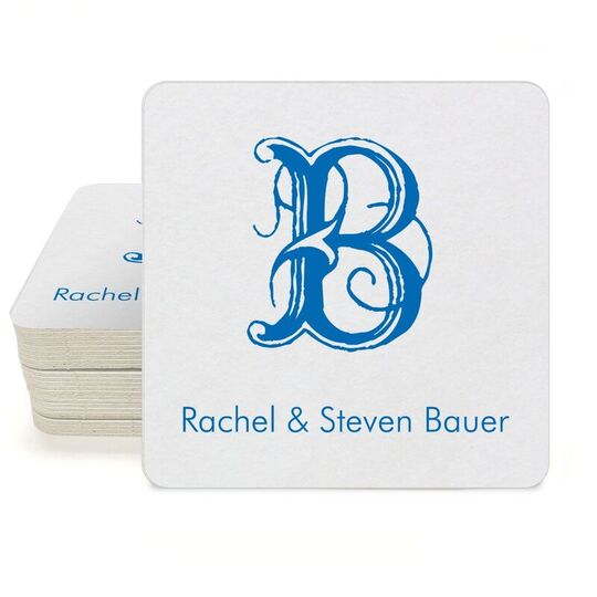 Pick Your Single Initial with Text Square Coasters