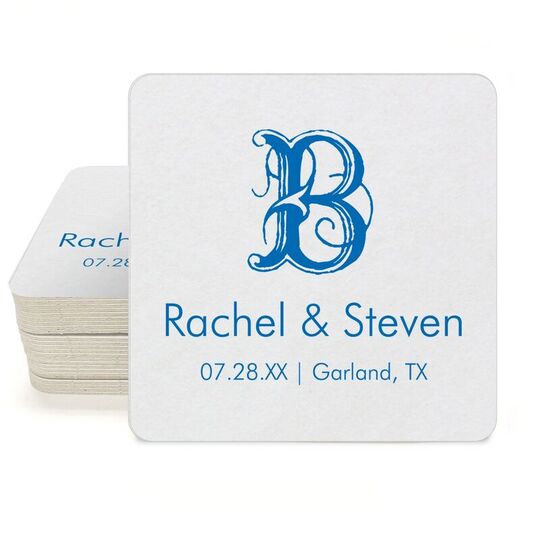 Pick Your Single Initial with Text Square Coasters