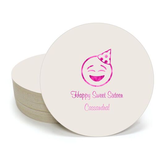 Party Hat Emoji Round Coasters