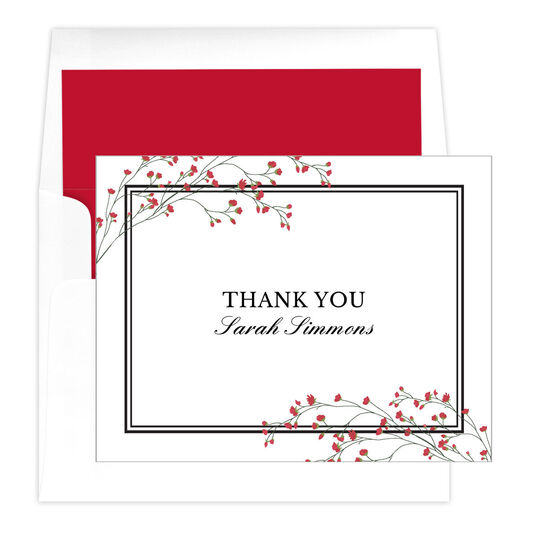 Red Tiny Blossoms Thank You Folded Note Cards