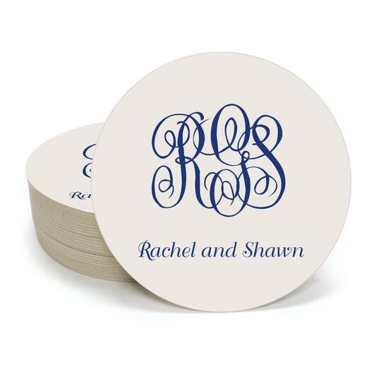 Script Monogram with Text Round Coasters