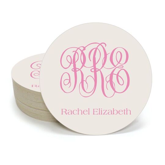 Script Monogram with Text Round Coasters