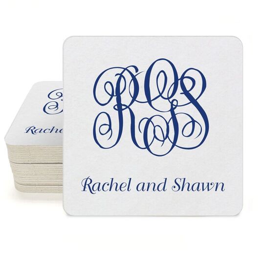 Script Monogram with Text Square Coasters