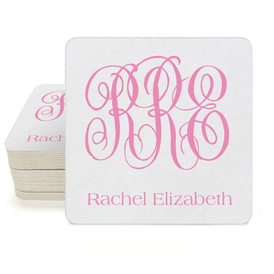 Script Monogram with Text Square Coasters