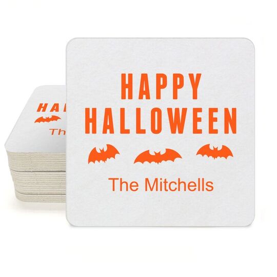 Happy Halloween Bats Square Coasters